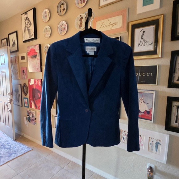 Town n Country 70s Blue Ultrasuede Blazer‎ Jacket Womens Size 6 Single Button - Picture 4 of 8